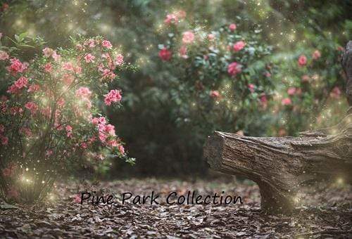 Katebackdrop£ºKate Garden with log bench fairy lights spring Backdrop for Photography Designed by Pine Park Collection