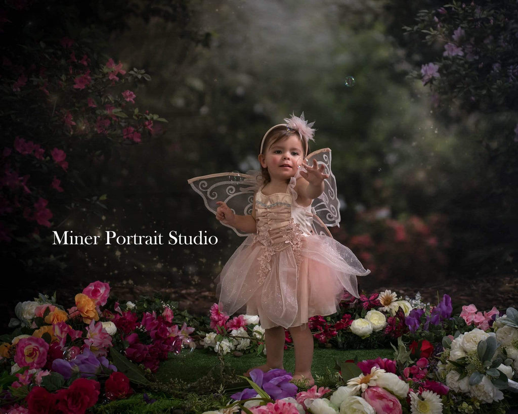 Katebackdrop：Kate Pink Floral Garden Fairy Lights spring Backdrop for Photography Designed by Pine Park Collection