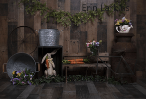 Katebackdrop£ºKate Wood Background with Rabbits Decorations Easter Spring Children Backdrop for Photography Designed by Erin Larkins