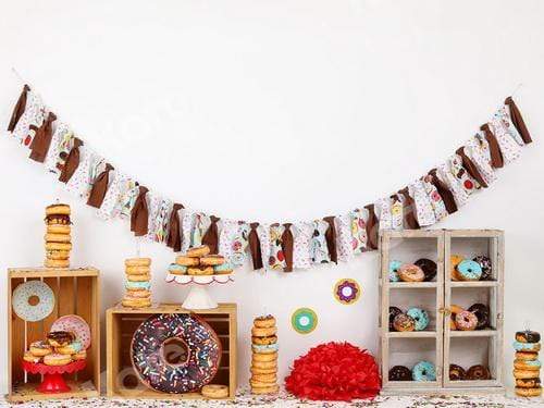 Cargar imagen en el visor de la galería, Katebackdrop£ºKate Chocolate Donut Banners Children Birthday Backdrop