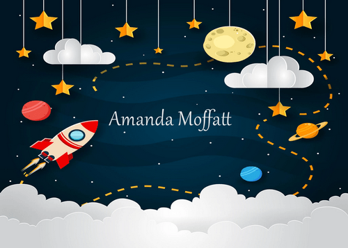 Katebackdrop£ºKate Space with Stars Moons Rocket Children Backdrop for Photography Designed by Amanda Moffatt