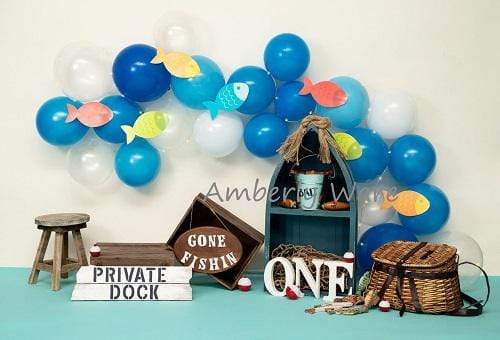 Katebackdrop£ºKate Fish and Balloons Birthday Baby summer Backdrop for Photography Designed by Amberly Ware
