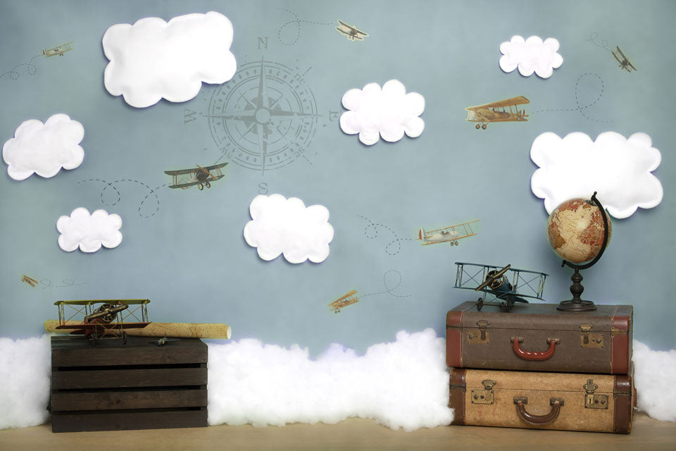 Kate ven y vuela conmigo Nubes Back to School Niños Telón de fondo para fotografía diseñado por Erin Larkins