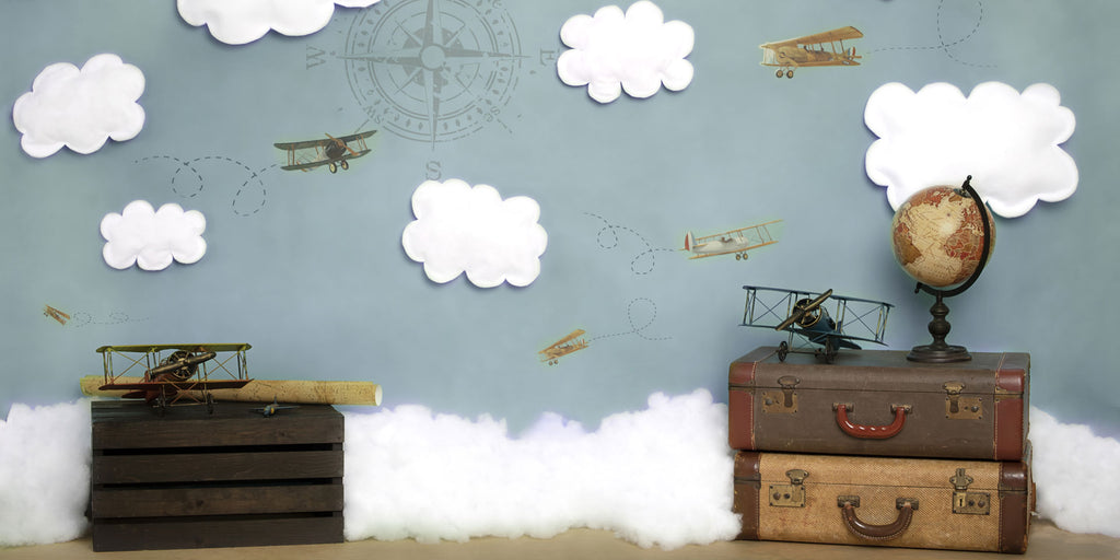 Kate ven y vuela conmigo Nubes Back to School Niños Telón de fondo para fotografía diseñado por Erin Larkins
