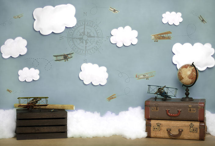 Kate ven y vuela conmigo Nubes Back to School Niños Telón de fondo para fotografía diseñado por Erin Larkins