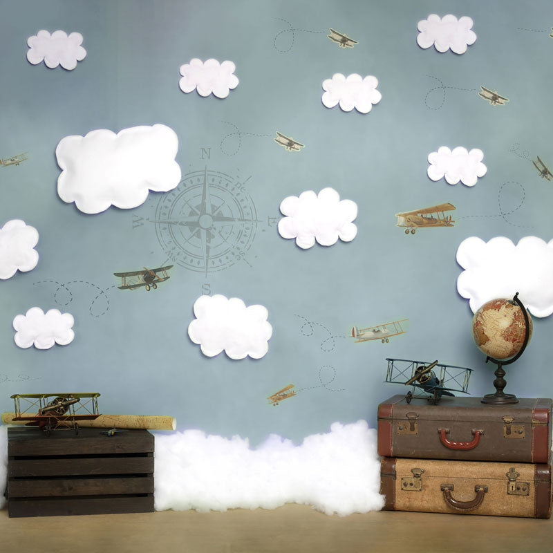 Kate ven y vuela conmigo Nubes Back to School Niños Telón de fondo para fotografía diseñado por Erin Larkins