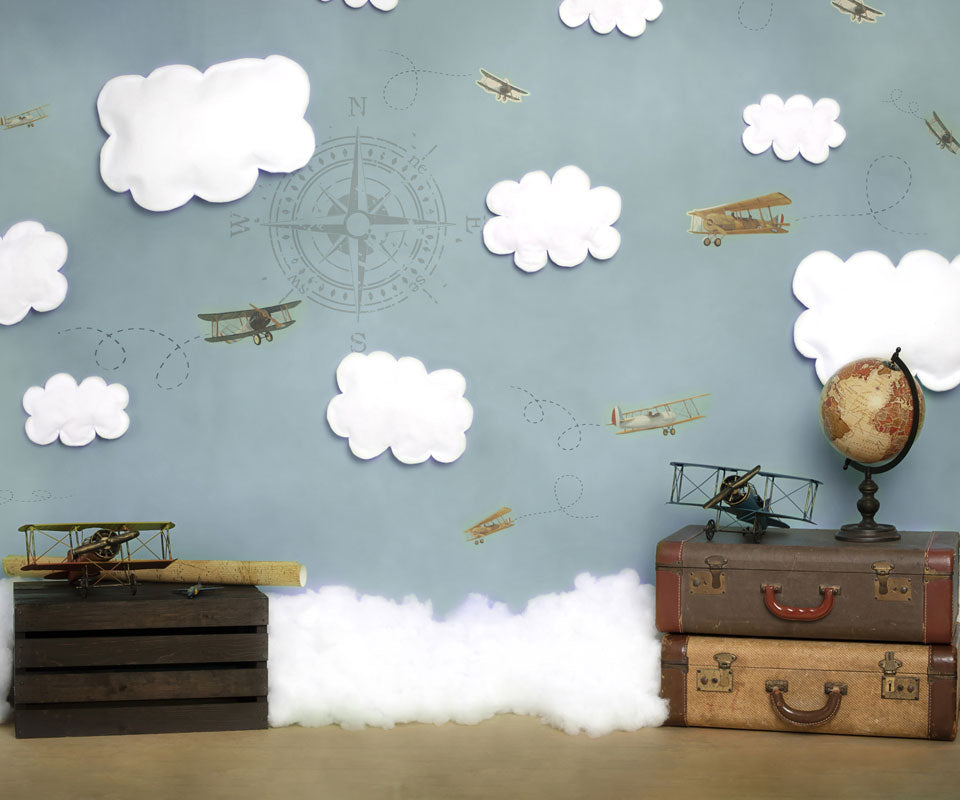 Kate ven y vuela conmigo Nubes Back to School Niños Telón de fondo para fotografía diseñado por Erin Larkins