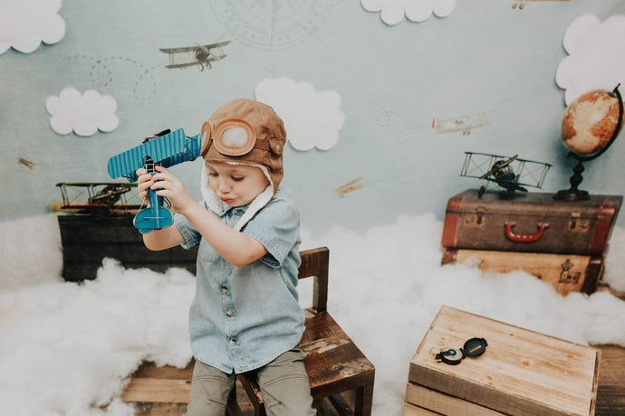 Katebackdrop：Kate Come Fly with Me Cloud Back to School Children Backdrop for Photography Designed by Erin Larkins