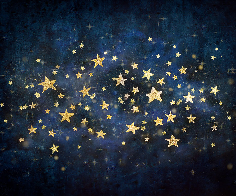 Kate Telón de fondo de cielo nocturno con estrellas doradas para fotografía cumpleaños diseñado por Mandy Ringe Photography