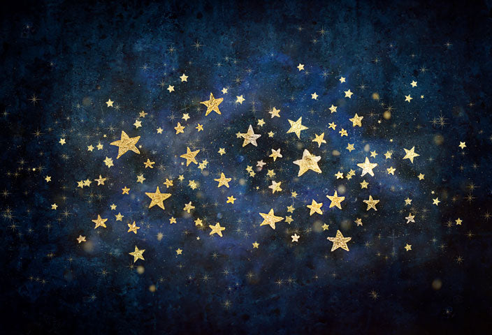 Cargar imagen en el visor de la galería, Kate Telón de fondo de cielo nocturno con estrellas doradas para fotografía cumpleaños diseñado por Mandy Ringe Photography