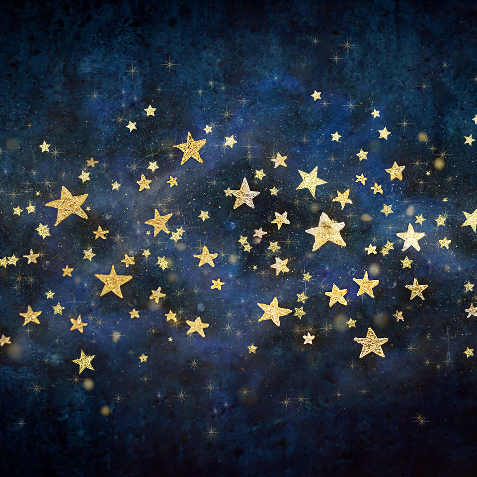 Kate Telón de fondo de cielo nocturno con estrellas doradas para fotografía cumpleaños diseñado por Mandy Ringe Photography