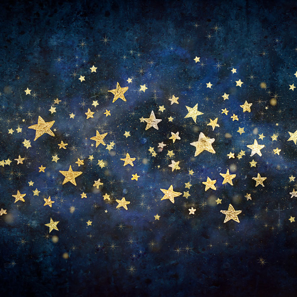 Kate Telón de fondo de cielo nocturno con estrellas doradas para fotografía cumpleaños diseñado por Mandy Ringe Photography