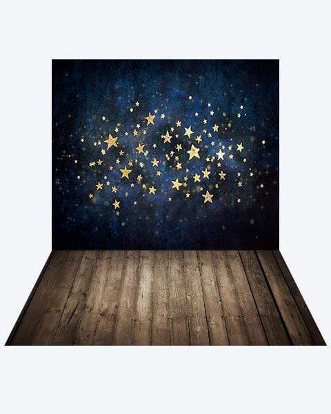 Katebackdrop：Kate Night Sky with Gold Stars Children Backdrop Designed by Mandy Ringe Photography + Dark Wood Rubber Floor Mat