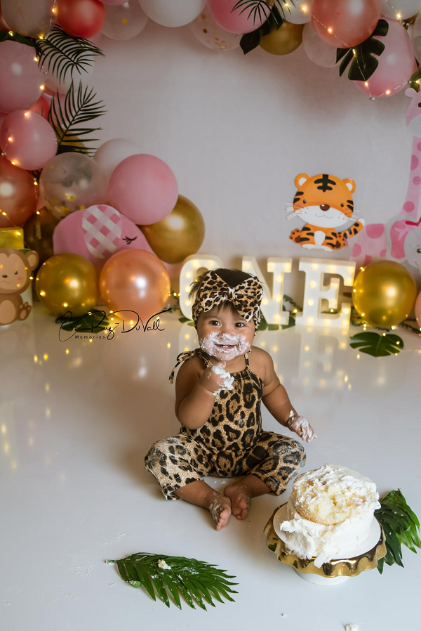 Kate Fondo de fotografía infantil de cumpleaños de Safari rosa diseñado por Megan Leigh Photography