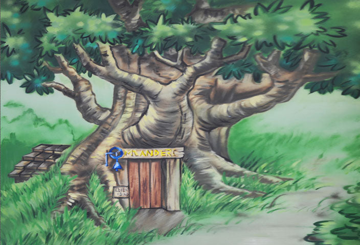 Telón de fondo de bosque de casa de árbol de esquina de niños