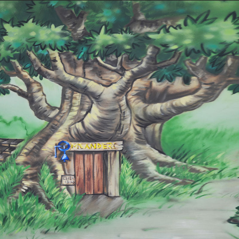Telón de fondo de bosque de casa de árbol de esquina de niños