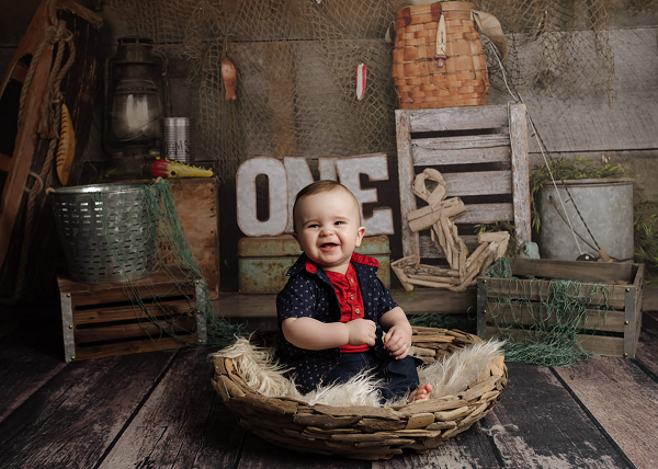 Kate Fondo de fotografía para niños 1er cumpleaños Go Fishing diseñado por Arica Kirby