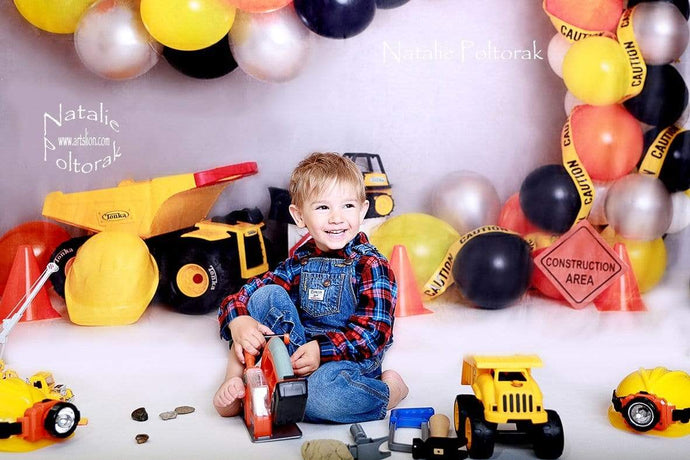 Katebackdrop£ºKate Construction Birthday Balloon Backdrop for Photography Designed by Lisa B