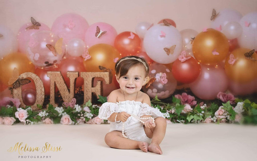 Katebackdrop：Kate Birthday Cake Smash Balloon with Butterfly Backdrop for Photography Designed by Cassie Christiansen Photography
