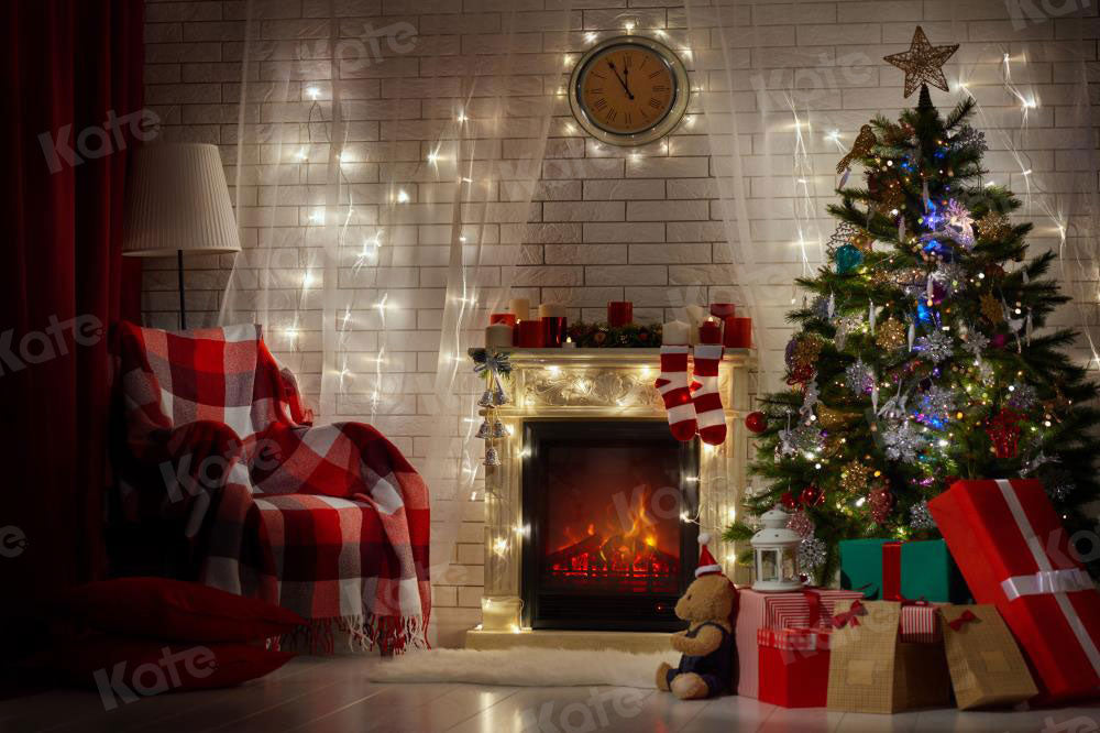 Kate regalos Navidad Habitación con chimenea Telón de fondo para fotografía