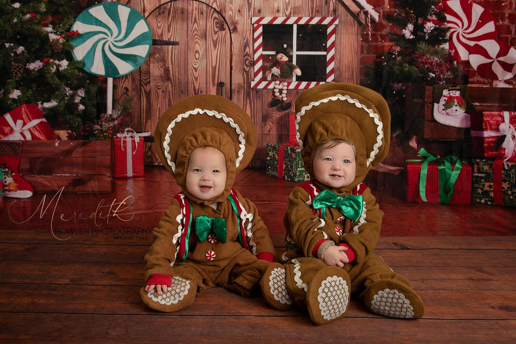 Kate Telón de fondo de decoraciones de casa de madera de Navidad para fotografía