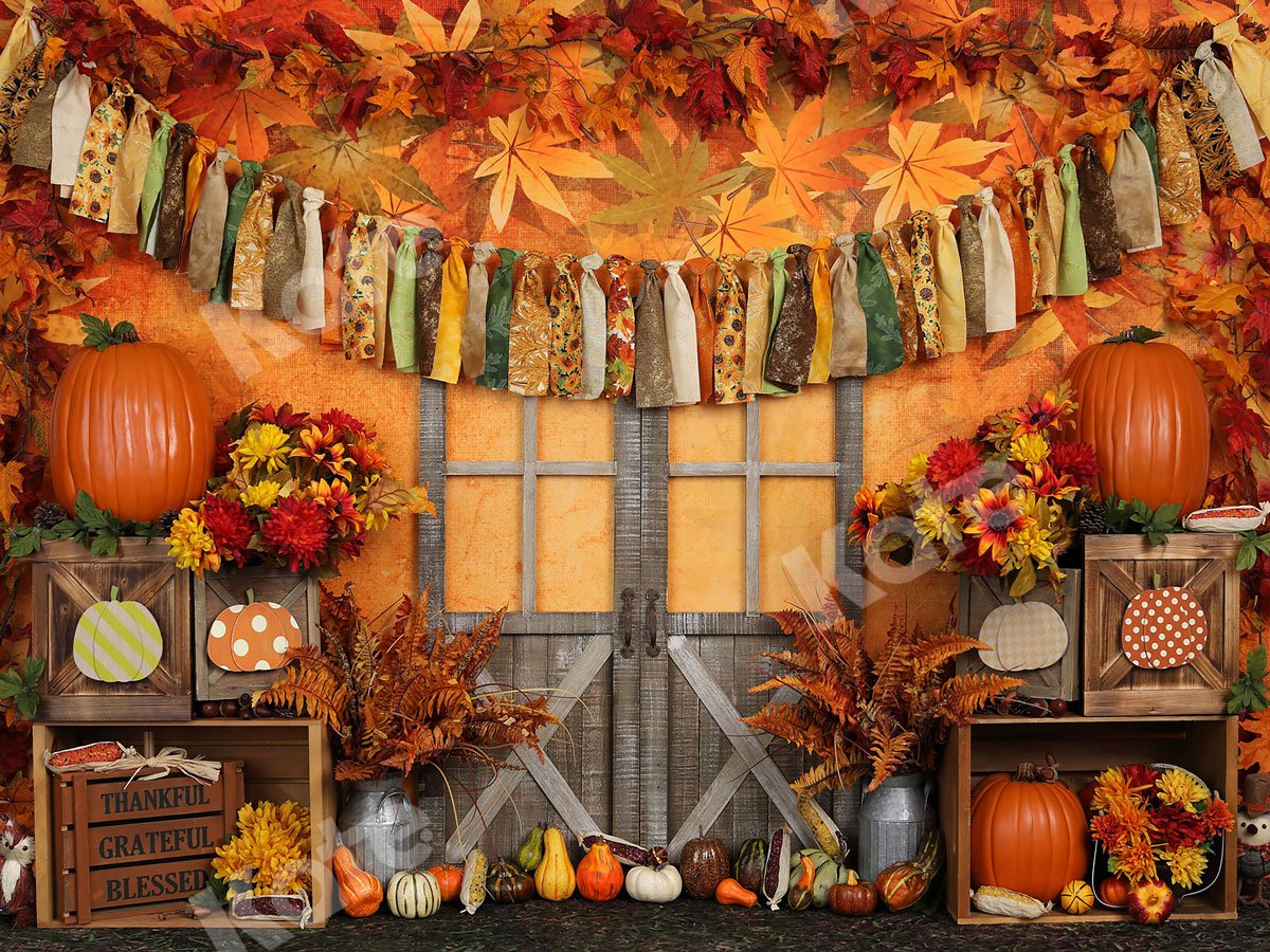 Kate Fondo de hoja de arce y calabaza de cosecha de otoño para fotografía