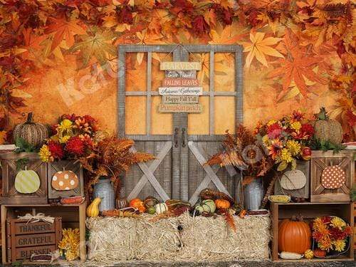 Cargar imagen en el visor de la galería, Katebackdrop£ºKate Autumn Leaves with Pumpkins Thanksgiving Backdrop