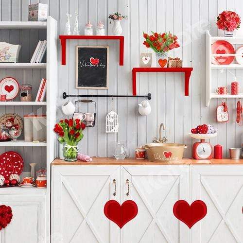 Cargar imagen en el visor de la galería, Katebackdrop£ºKate Valentine¡®s Day Love Bake Kitchen Backdrop for Photography