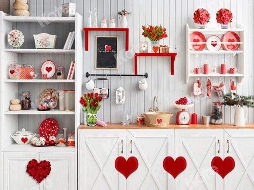 Katebackdrop£ºKate Valentine¡®s Day Love Bake Kitchen Backdrop for Photography