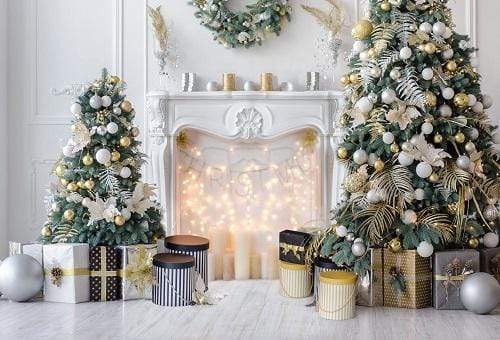 Kate Telón de fondo de decoración de regalos de habitación blanca de Navidad