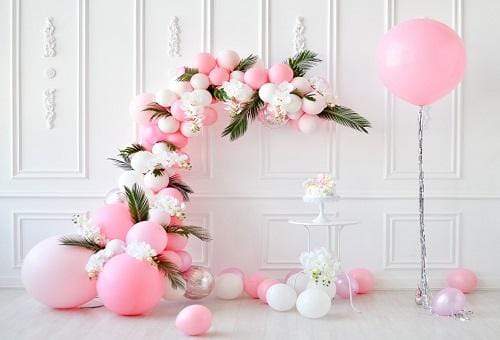 Cargar imagen en el visor de la galería, Katebackdrop£ºKate Cake Smash White Wall with Pink Balloons Backdrop for Photography