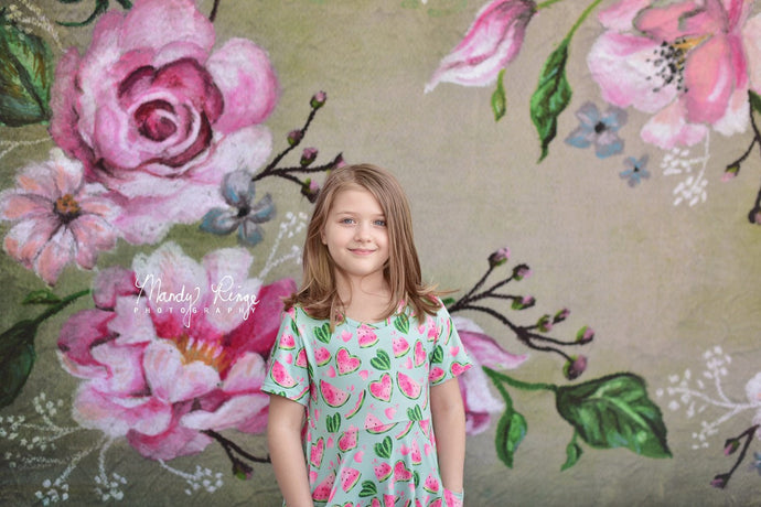 Kate Telón de fondo de bellas artes con flores rosas primavera diseñado por Mandy Ringe Photography