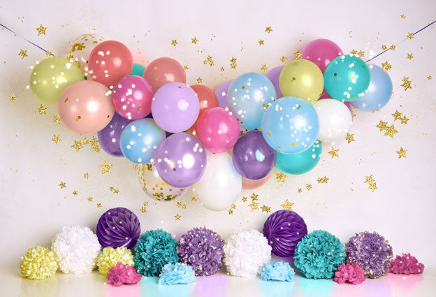 Fondo de globos y estrellas de cumpleaños de Kate diseñado por Mandy Ringe Photography