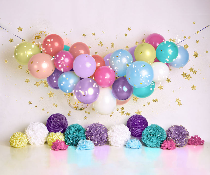 Fondo de globos y estrellas de cumpleaños de Kate diseñado por Mandy Ringe Photography
