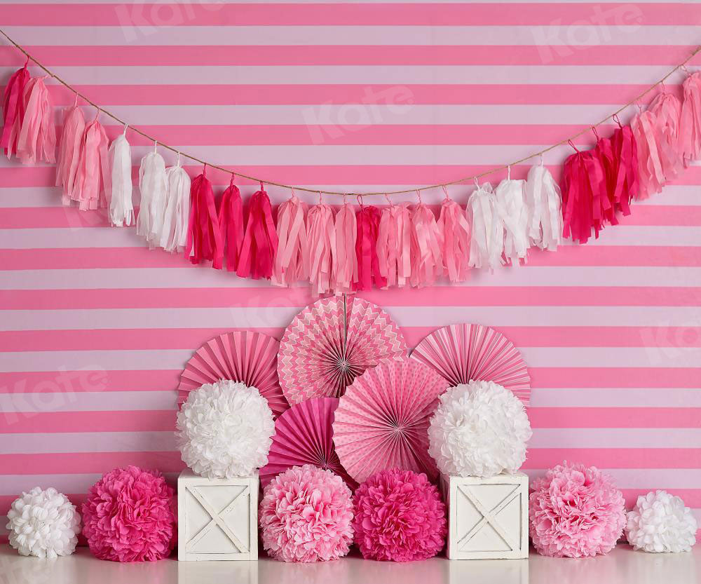 Kate Cumpleaños rayas rosa y blanco telón de fondo para fotografía diseñado por Mandy Ringe Photography