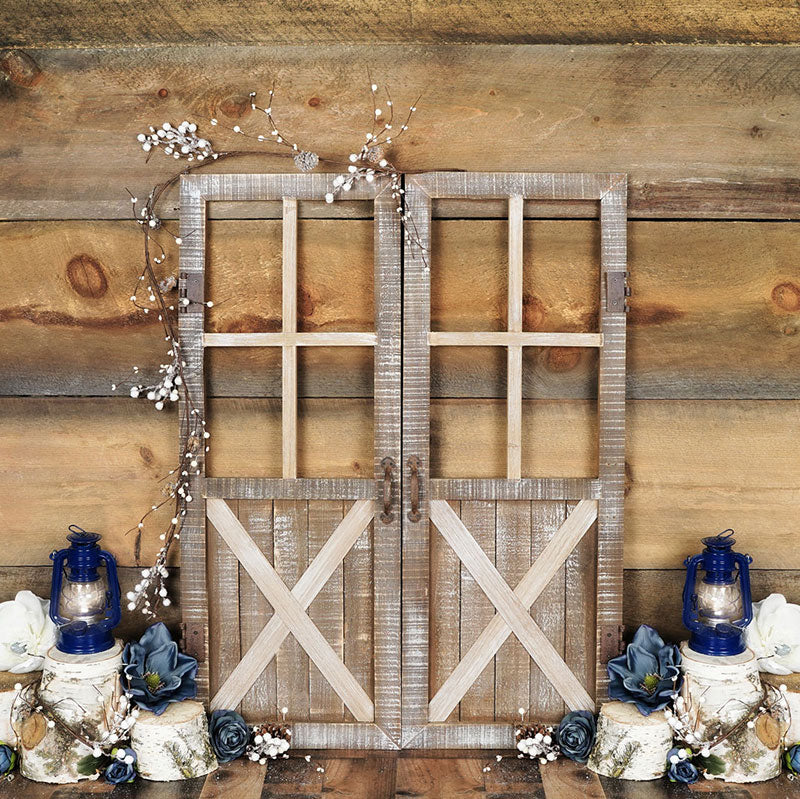 Kate floral azul puertas madera primavera \ Pascua telón de fondo diseñado por Arica Kirby
