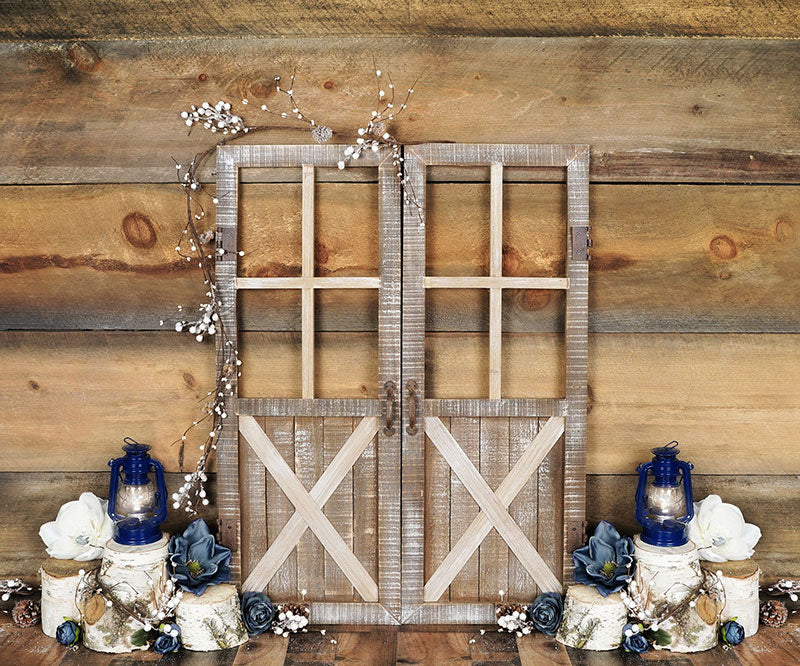 Kate floral azul puertas madera primavera \ Pascua telón de fondo diseñado por Arica Kirby