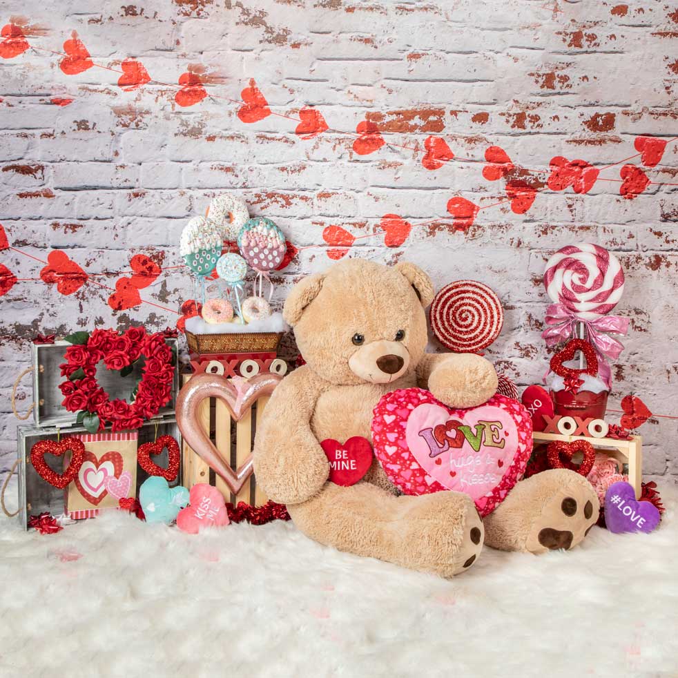 Kate Fondo de San Valentín con osito de juguete diseñado por Lisa Olson