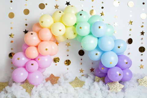 Kate arco iris globos guirnalda niños pastel smash telón de fondo Diseñado por Megan Leigh Photography