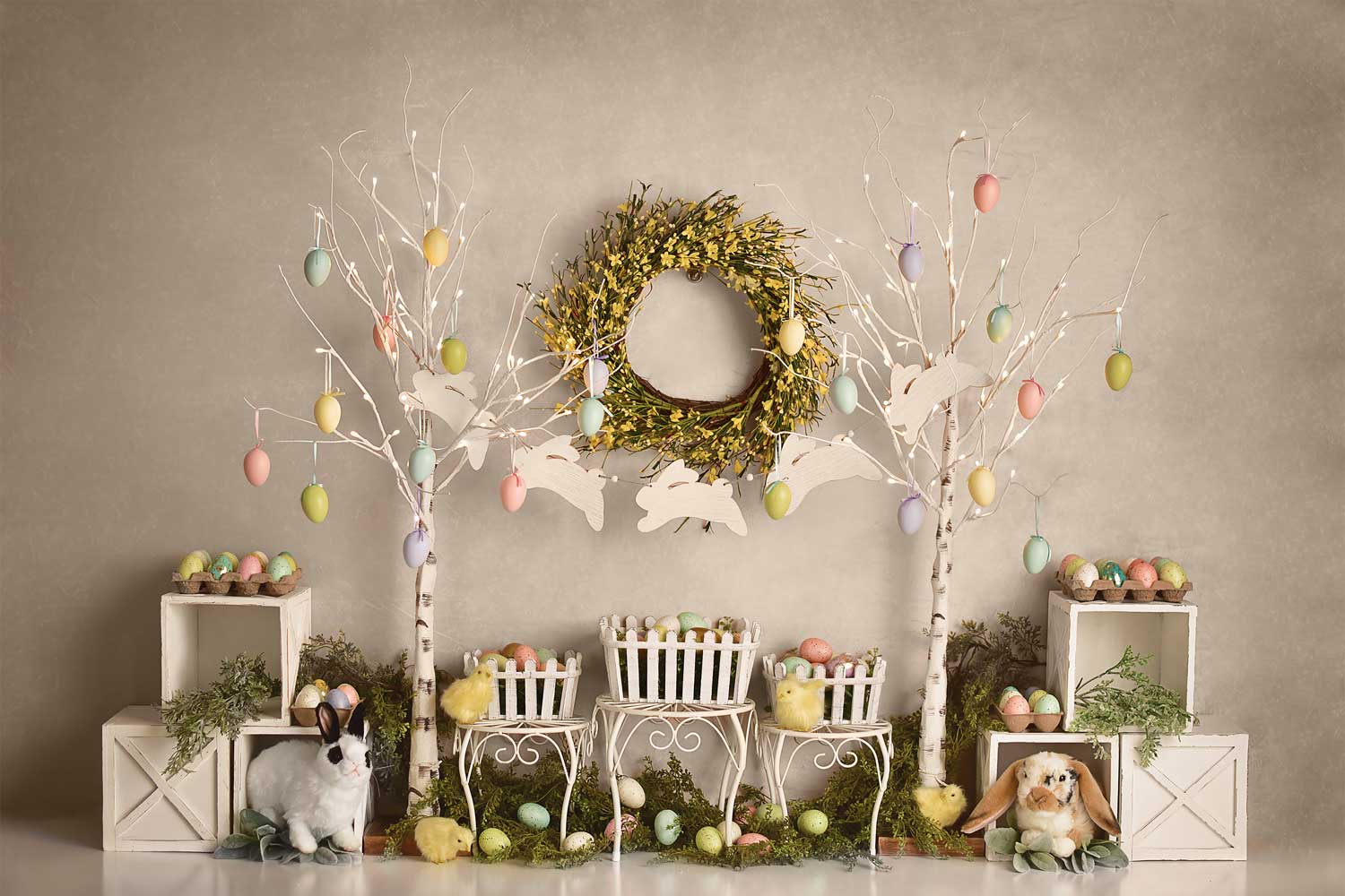 Kate Huevo de Pascua Árboles y conejitos Telón de fondo Diseñado por Mandy Ringe Photography