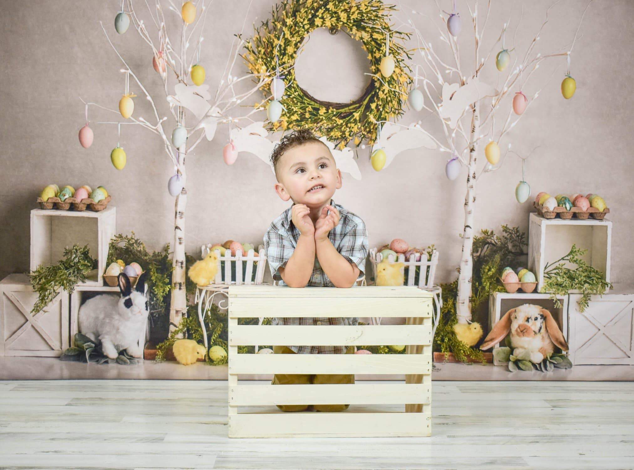 Katebackdrop：Kate Easter Egg Trees and Bunnies Backdrop Designed By Mandy Ringe Photography