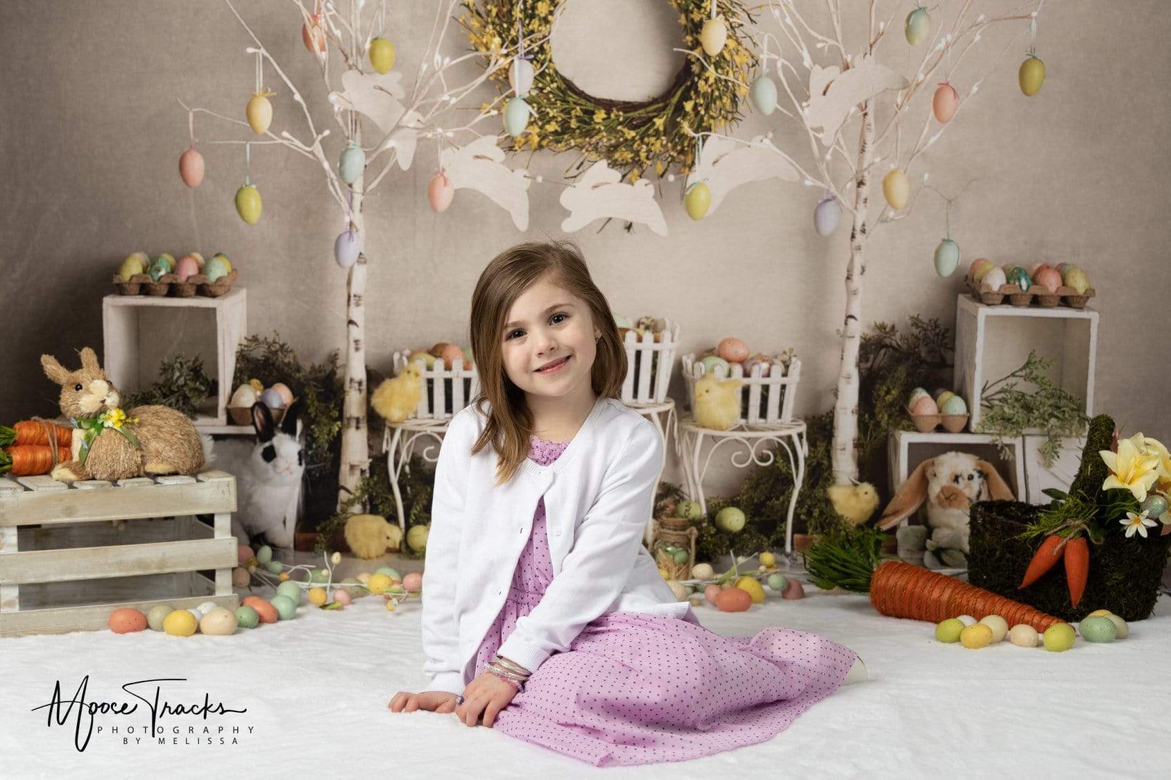 Katebackdrop：Kate Easter Egg Trees and Bunnies Backdrop Designed By Mandy Ringe Photography