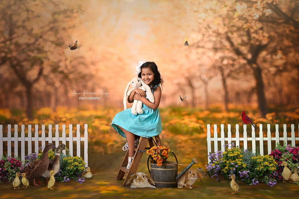 Kate Huerto de primavera en telón de fondo amarillo para fotografía diseñado por Lisa Granden