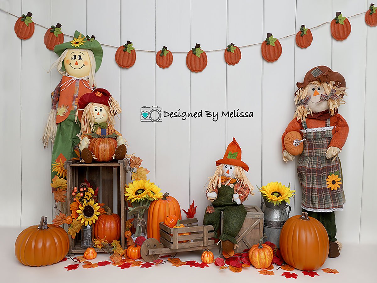 Kate Telón de fondo de calabazas de otoño para fotografía Halloween diseñado por Melissa King