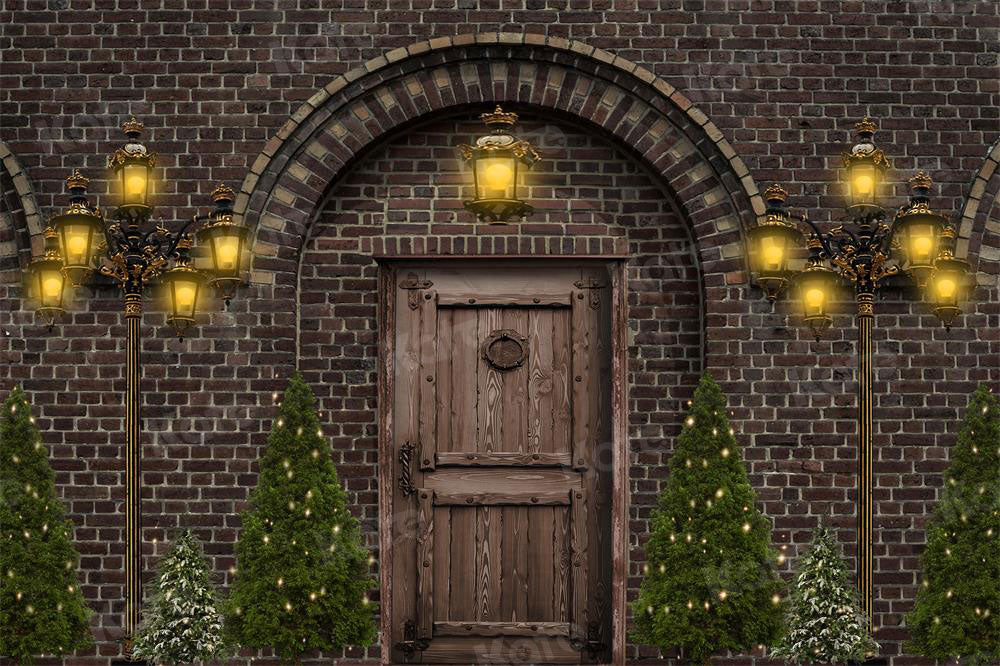 Kate Navidad Pared de ladrillo Puerta de madera Telón de fondo para fotografía diseñado por Rosabell Photography