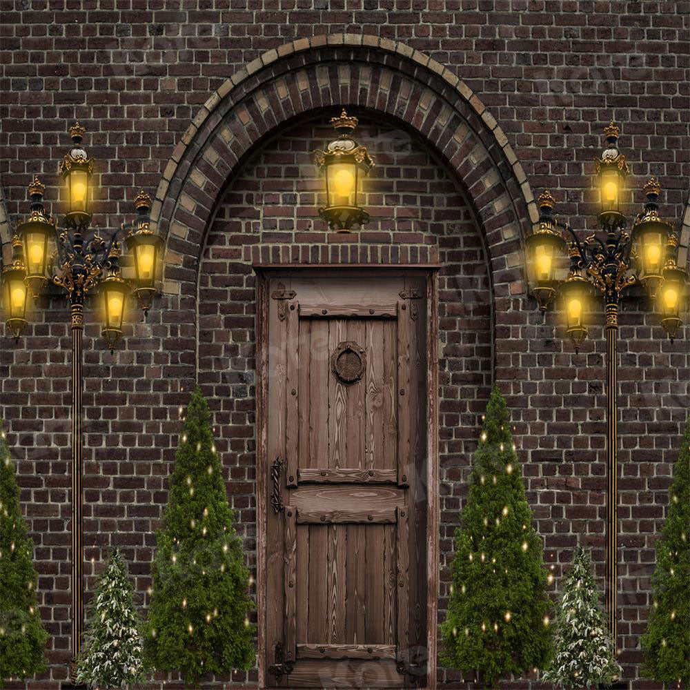 Kate Navidad Pared de ladrillo Puerta de madera Telón de fondo para fotografía diseñado por Rosabell Photography