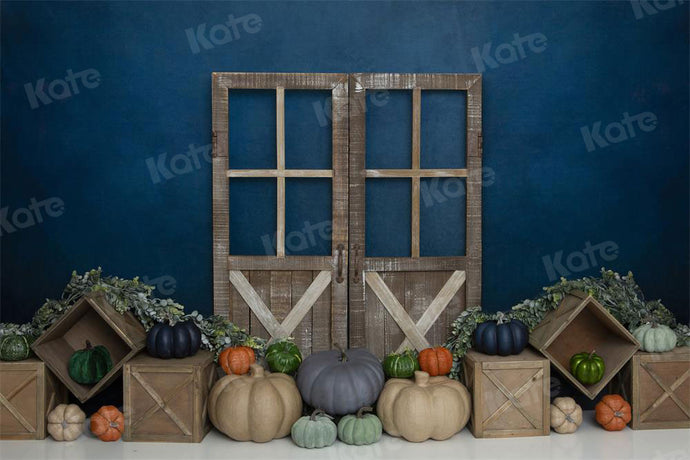 Kate calabaza Puerta de madera otoño Telón de fondo diseñado por Lisa B