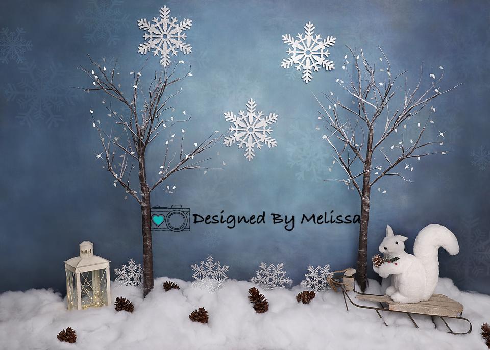 Kate Telón de fondo de Navidad invierno Blues diseñado por Melissa King