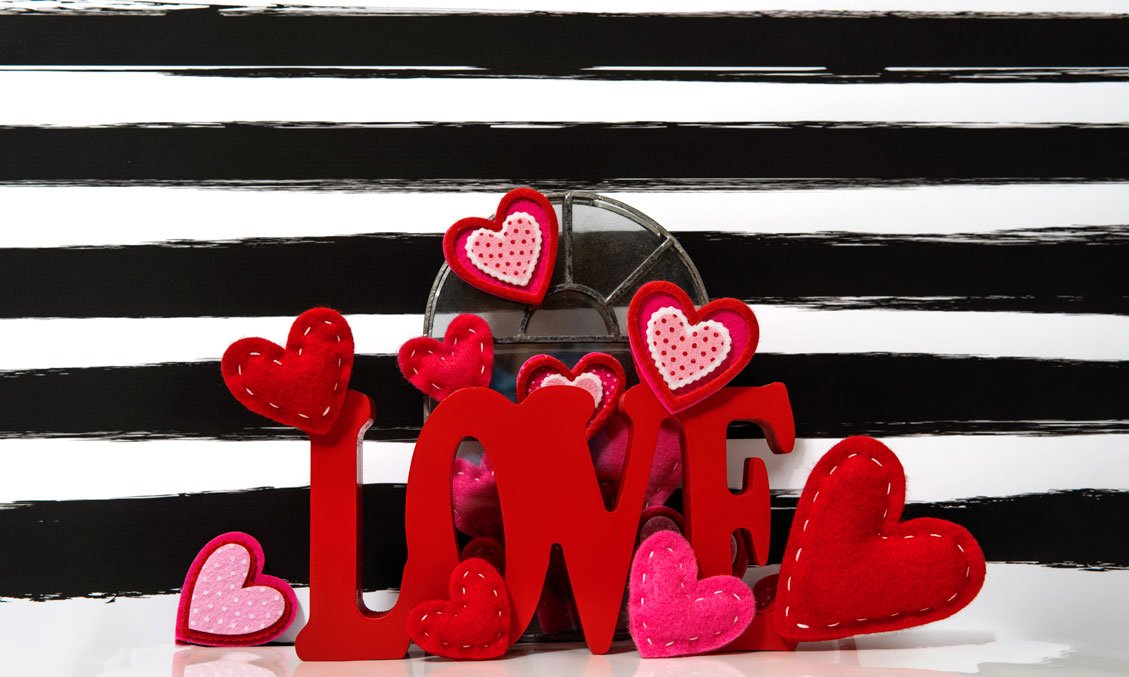 Kate día de San Valentín Love Fieltro Puntadas Rayas Telón de fondo diseñado por Mini MakeBelieve