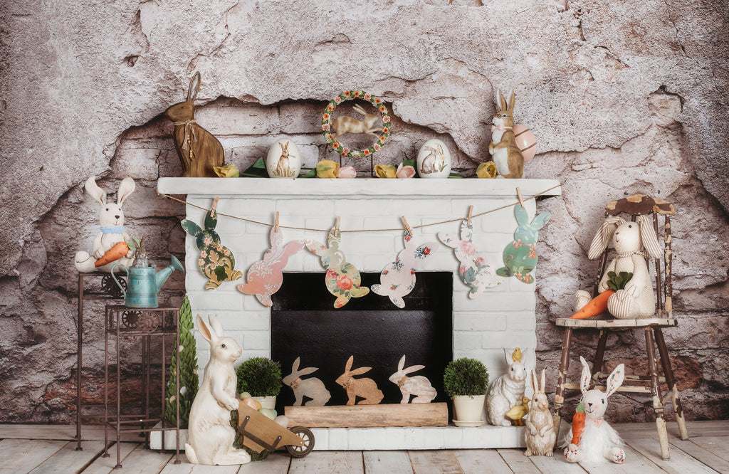 Kate Pascua / primavera Conejitos Zanahorias Chimenea Telón de fondo para fotografía diseñado por Rose Abbas